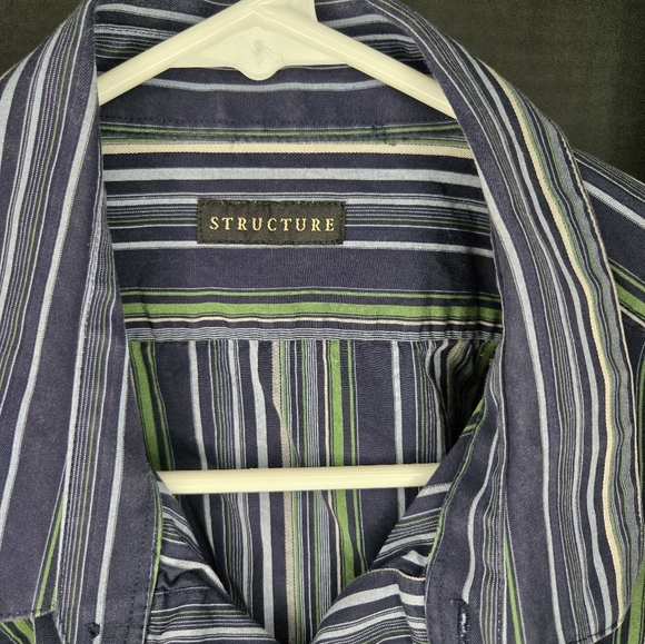 Structure Long Sleeve Button Up Shirt Mens M Blue White Gree Striped - Picture 2 of 8